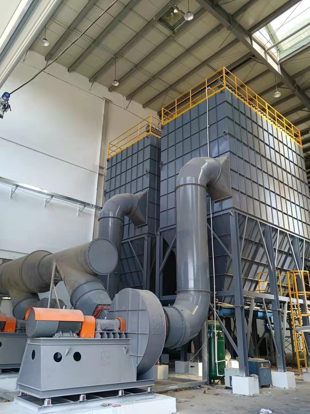 High-volume baghouse and cartridge dust collectors used in a Hangzhou construction waste recycling facility, delivering emission compliance and energy savings.
